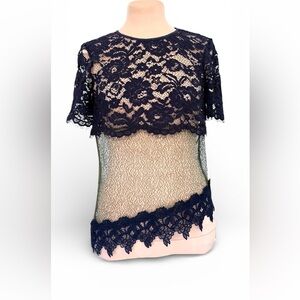 Pinko Navy Floral Lace Blouse